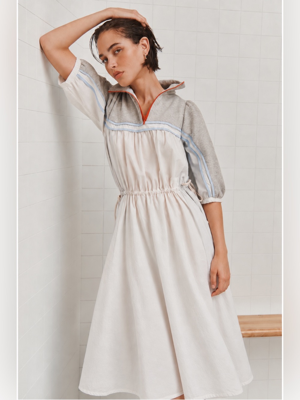 NWT Anthropologie Daily Practice Amplitude Drawstring Midi Dress White M